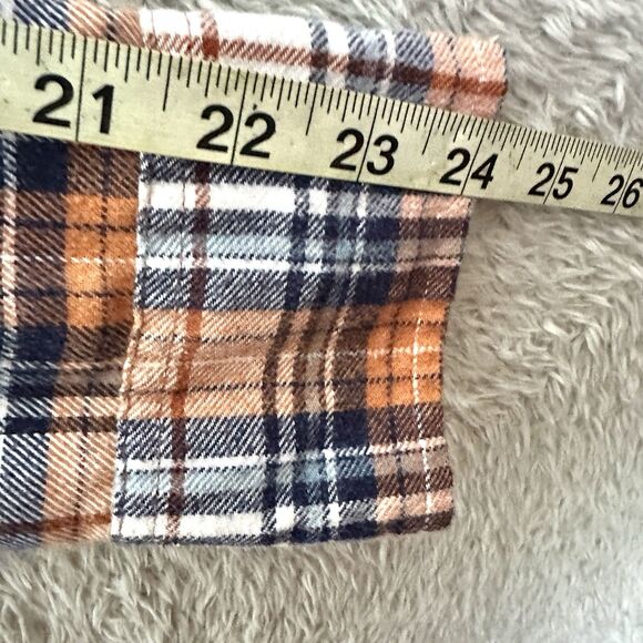 IZOD Mens Large Plaid Flannel Shirt Button Down Blue Orange Cotton Blend Pre-Own - Picture 6 of 12